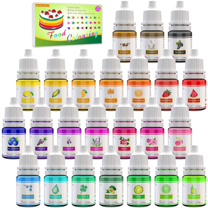 Colorant alimentar - Set de 24 de culori colorant alimentar lichid pentru copt torturi, fursecuri, fondant, macaroane - Colorant alimentar pentru decorarea torturilor, săpunuri DIY, colorant pentru artizanat - 6 ml fiecare