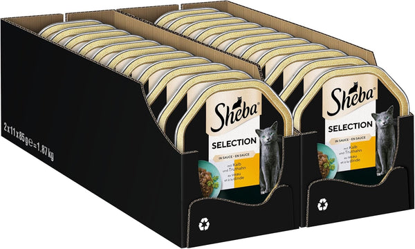 SHEBA Bowl Hrană umedă pentru pisici selecție în sos cu vițel și curcan 2 X 11 X 85G