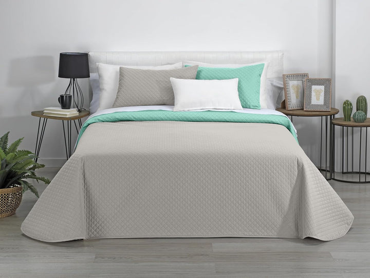 AVA | Cuvertură Reversibilă | Pentru Toate Anotimpurile | Culoare - Bej/Turcoaz | Pentru Pat 180 Cm. (270 X 270 Cm. Ancho X Alto) | Cuvertură cu matlasare Plapumi si pilote Naty Shop