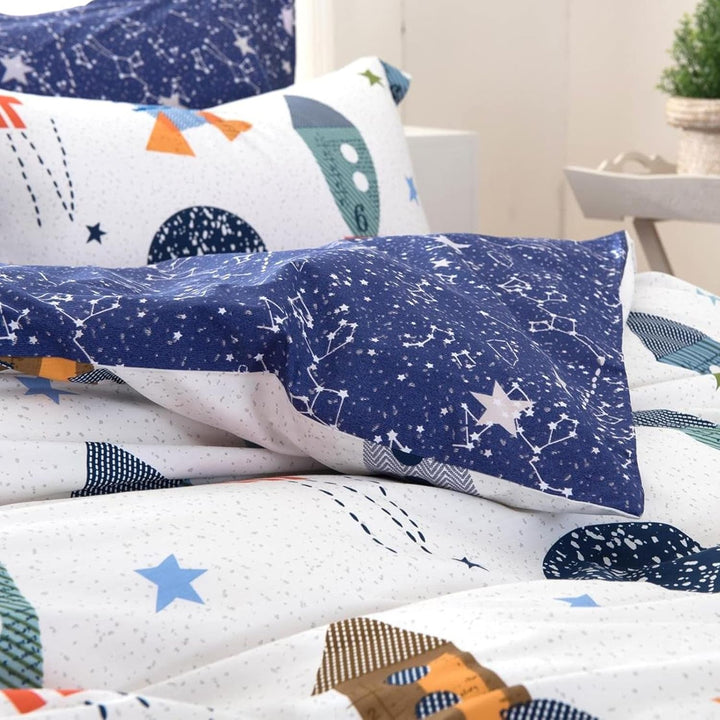 Lenjerie de pat pentru copii, rachete si planete, design reversibil, bumbac Lenjerie de pat - copii Naty Shop