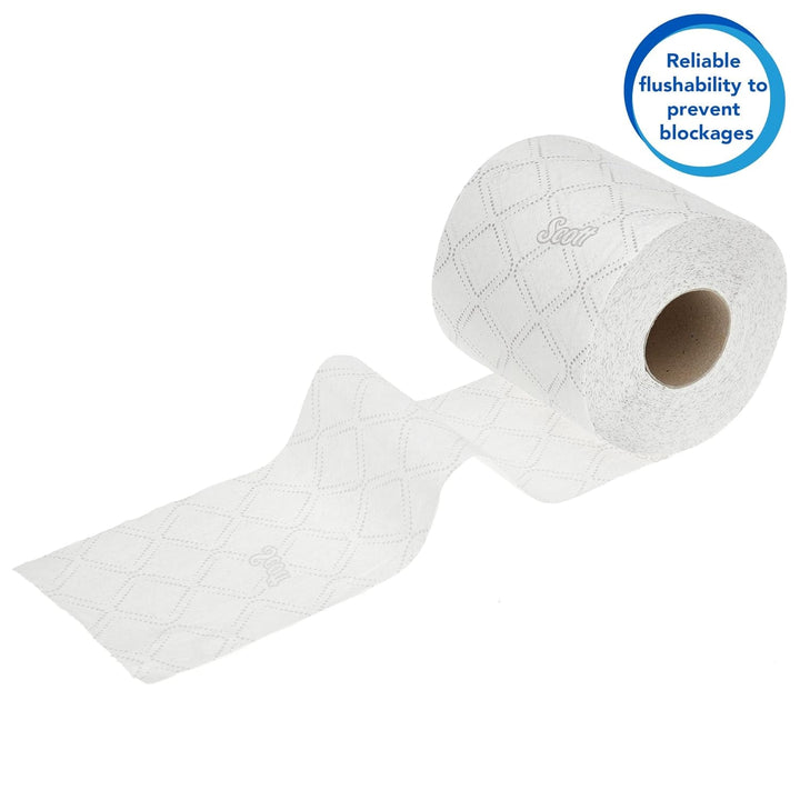 Hârtie igienică Scott® Essentialtm 8519, hârtie igienică albă cu 2 straturi, certificată Fsc și fabricată din fibre reciclate, 64 role de hârtie igienică X 350 coli (22.400 coli în total)