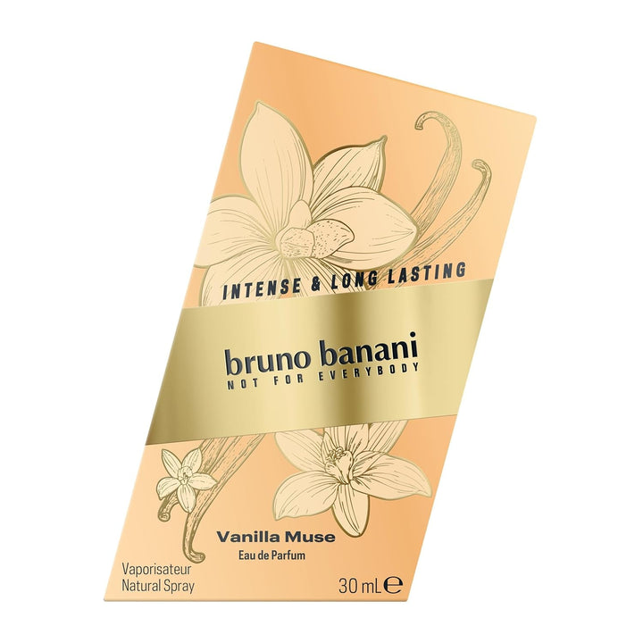 Bruno Banani Vanilla Muse Eau De Parfum pentru ea, parfum fructat de chihlimbar cu flori albe, piersică și vanilie, intens, de lungă durată și seducător de feminin, 30 ml