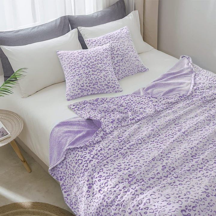 FY FIBER HOUSE flanel fleece throw, pătură din microfibră cu imprimare 3D ghepard, 228 X 274 cm, violet Plapumi si pilote Naty Shop