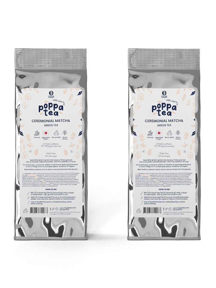 Poppatea Matcha Tea - Ceremonial - Frunze de ceai verde japonez (pungă de reumplere de 50 g, Matcha cu Chai)