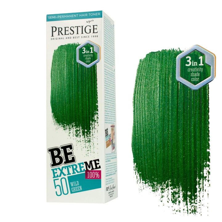 Vip's Prestige Be Extreme | Tonic semipermanent pentru păr 50 Wild Green | Pigment pur | Adaugă culoare părului vopsit sau cărunt | Rezultat temporar | Fără amoniac, fără parabeni, fără PPD Vopsea pentru par Naty Shop 50 Verde sălbatic