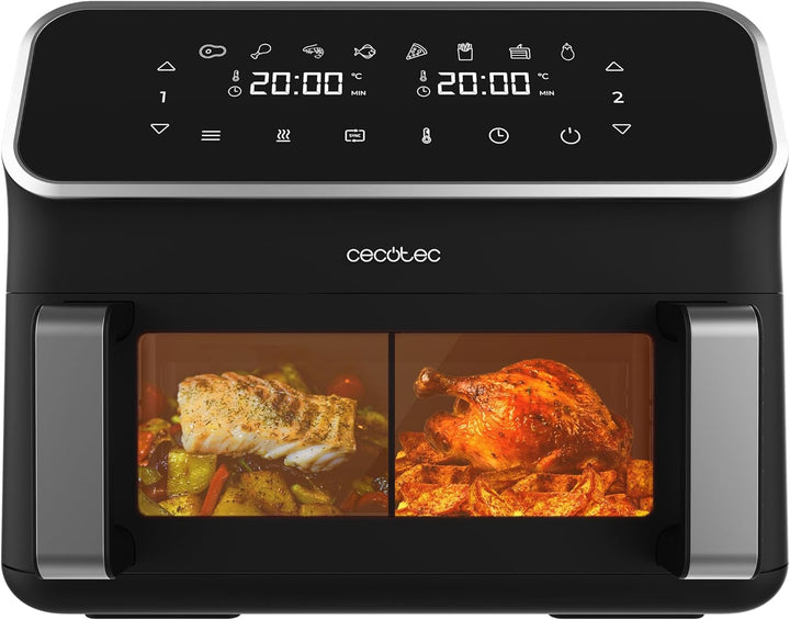 Cecotec Hot Air Fryer 9 L Cecofry Advance Double, 2850 W Electrocasnice Naty Shop Negru | Fereastră 1 coș 9 L + separare | 12 moduri