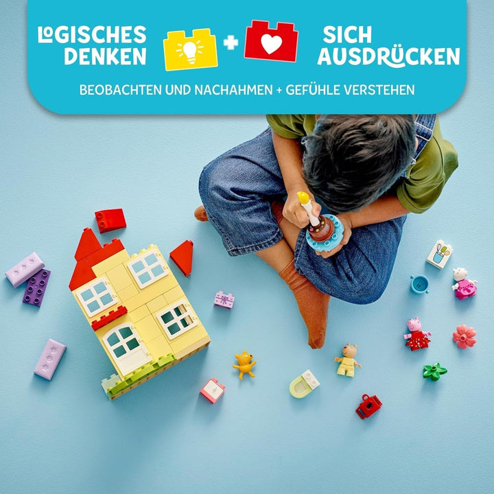 LEGO DUPLO Peppa's Birthday House: Jucărie creativă cu 3 figuri, casă de jucărie de construit și reconstruit pentru copii de la 2 ani, băieți și fete, promovează dexteritatea 10433 Seturi de constructie Besuche den LEGO-Store