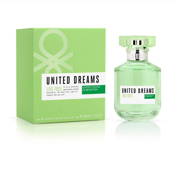 United Colors of Benetton – United Dreams Live Free, Apă de Toaletă pentru Femei – Parfum Feminin, Proaspăt și Dinamic – Note Florale, Fructate și Citrice – Ideal pentru Zi – 50 ml