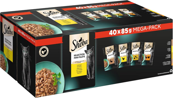 SHEBA Adult Cat Food Wet - 40X85G săculeți - Variație de pasăre în sos - Hrană umedă pentru pisici - 1 pachet vrac