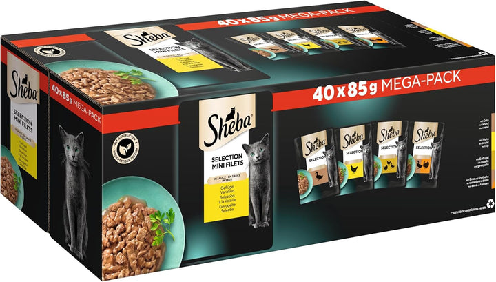 SHEBA Adult Cat Food Wet - 40X85G săculeți - Variație de pasăre în sos - Hrană umedă pentru pisici - 1 pachet vrac
