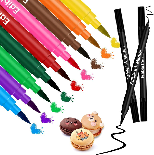 12 bucăți pixuri colorante alimentare, pixuri alimentare pentru copt, markere comestibile cu vârf fin și gros pentru prăjituri, macaroane, ouă de Paște (10 culori)