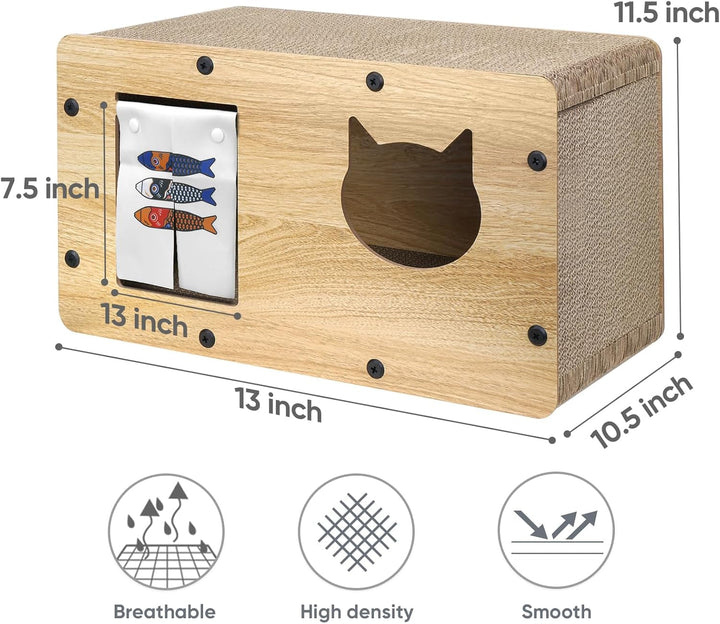 Căsuță din carton pentru pisici cu zgârietură pentru pisici, pat și peșteră pentru pisici de interior cu catnip, mobilier de zgârietură pentru pisici ușor de asamblat pentru diverse decorațiuni interioare, 53 x 30 x 28 cm