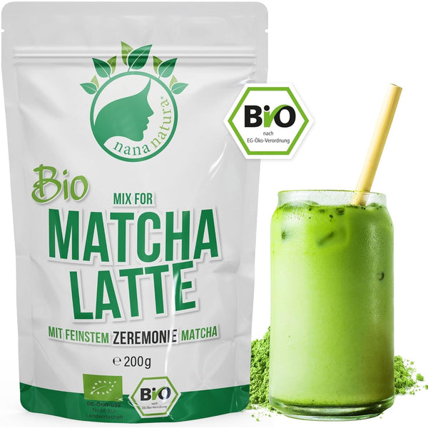 Nananatura'S Bio Matcha Latte Mix cu 22% pudră de ceai verde de calitate ceremonială din Japonia | Pentru o savurare simplă și delicioasă a ceaiului | Potrivit și pentru înghețată și produse de patiserie