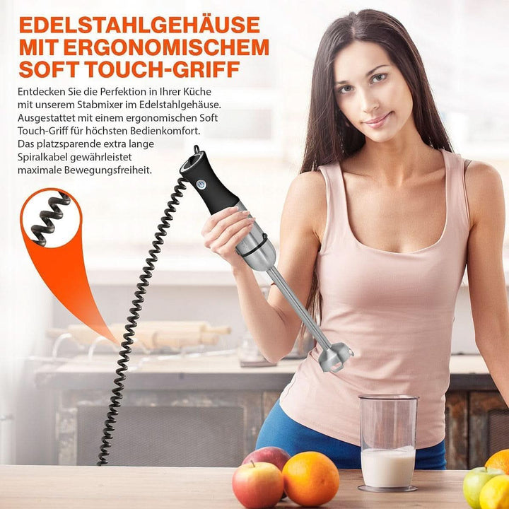 Proficook® 2In1 Stabmixer & Schneebesen | Stabmixer 1000 Watt Für Mixen, Zerkleinern & Pürieren | Smoothie Maker M. Langem Mixstab | Pürierstab M. Edelstahlgehäuse & Soft Touch-Griff | PC-SMS 1220 Mama si Copilul Naty Shop