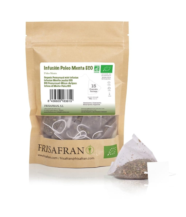 FRISAFRAN | Ceai verde organic Mint Gunpowder în piramide 30 unități | 60G | Antioxidant | Ceai verde japonez | Digestiv | Băutură răcoritoare | Infuzie de mentă | Ceai pur | Frunze de mentă | Cald-rece