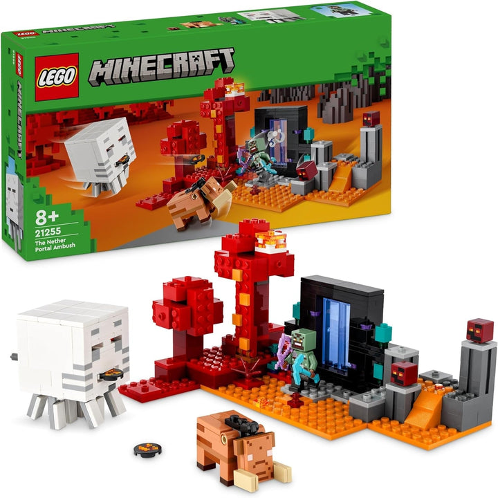 LEGO Minecraft Ambush la portalul Nether, jucărie de jocuri în Nether pentru copii cu scene de luptă și figuri legendare, inclusiv Ghast, cadou pentru băieți și fete gamer de la 8 ani 21255 Seturi de constructie Besuche den LEGO-Store Singur