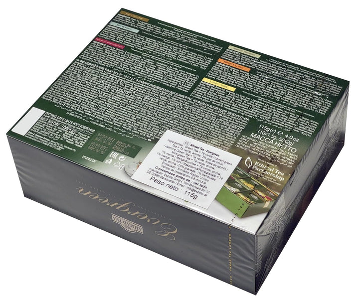Ahmad Tea Evergreen – Sortiment de 6 ceaiuri verzi – mentă, lămâie, mango-lychee, zmeură-rodie, iasomie și ceai verde – 60 pliculețe de ceai ambalate individual, cu aromă sigilată