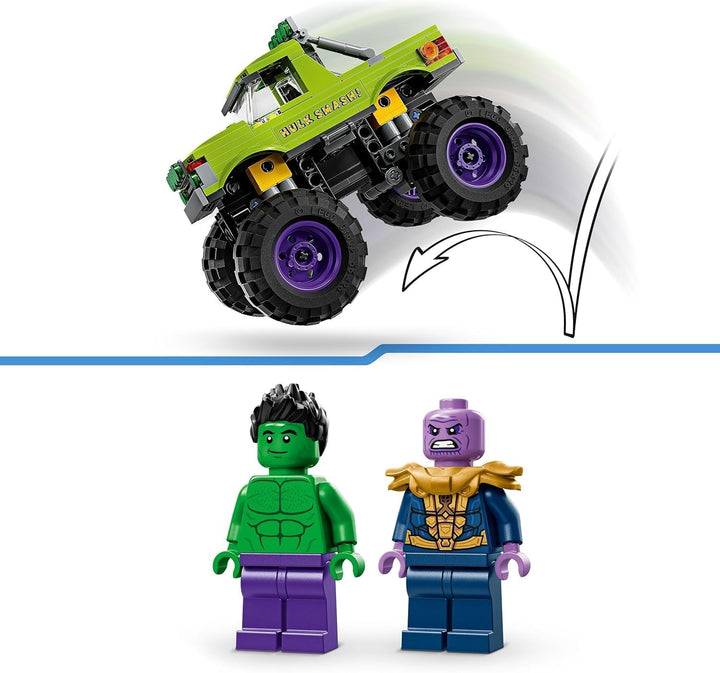 LEGO Ç€ Marvel Hulk Truck Vs. Thanos - Jucărie de construit supereroi - Vehicul Avengers și minifigurine - Camion monstru pentru mega distracție - Cadou pentru băieți și fete de la 7 ani - 76312 Seturi de constructie Besuche den LEGO-Store