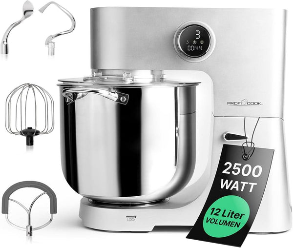 Proficook® Küchenmaschine Mit XXL 12L Schüssel | Knetmaschine Mit 2500W Longlife-Profi-Motor | Metallgetriebe Und Led-Display | Food Processor Für Bis Zu 8,5 Kg Teig |13 Geschwindigkeiten | PC KM 1254 Mama si Copilul Naty Shop