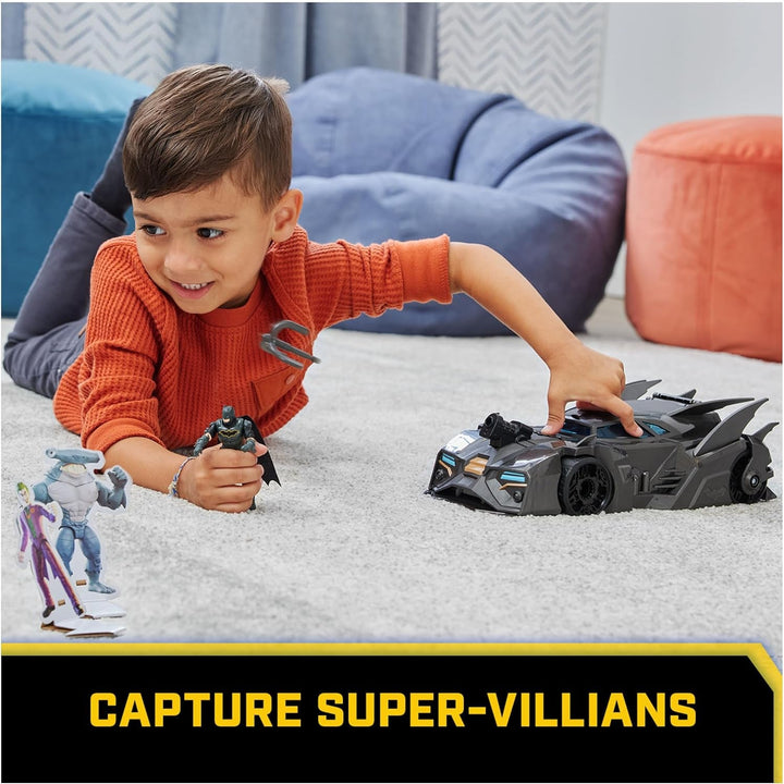 DC Comics Batman Batmobil offroad cu catapultă cu cârlig de prindere și celulă cu grilă în spate, inclusiv figurină Batman de 10 cm, pentru fanii supereroilor cu vârsta de 4 ani și peste Action figures Naty Shop