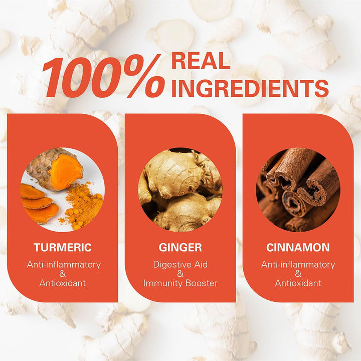 WEETEE Pliculețe de ceai cu turmeric, ghimbir și scorțișoară, 2 g x 100 bucăți Pliculețe de ceai cu turmeric, ghimbir și scorțișoară, ceai cald, picant și ușor dulce cu turmeric și ghimbir, bogat în antioxidanți, ceai cu mirodenii fără cofeină