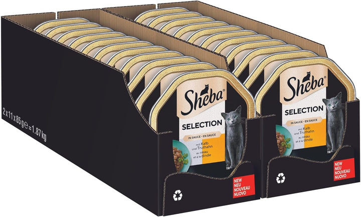 SHEBA Bowl Hrană umedă pentru pisici selecție în sos cu vițel și curcan 2 X 11 X 85G