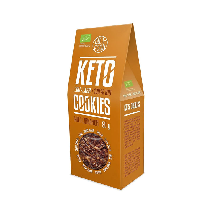 Fursecuri Keto Organice Diet-Food cu Scorțișoară - Dulciuri Fără Zahăr - Îndulcite cu Eritritol - Gustări cu Conținut Sărăcaș de Calorii - Ideale pentru Serviciu, Sală, Școală sau ca Gustare - 80g