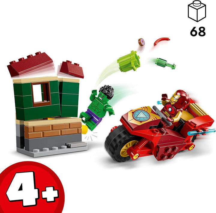 LEGO Marvel Iron Man cu bicicletă și Hulk, jucărie de construit supereroi pentru copii, set de colecționat cu bicicletă și minifigurine, cadou pentru fete și băieți de la 4 ani 76287 Seturi de constructie Besuche den LEGO-Store