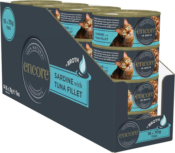 Encore Premium 100% Natural Hrană umedă la conservă pentru pisici cu sardine și file de ton - pachet de 16 X 70G