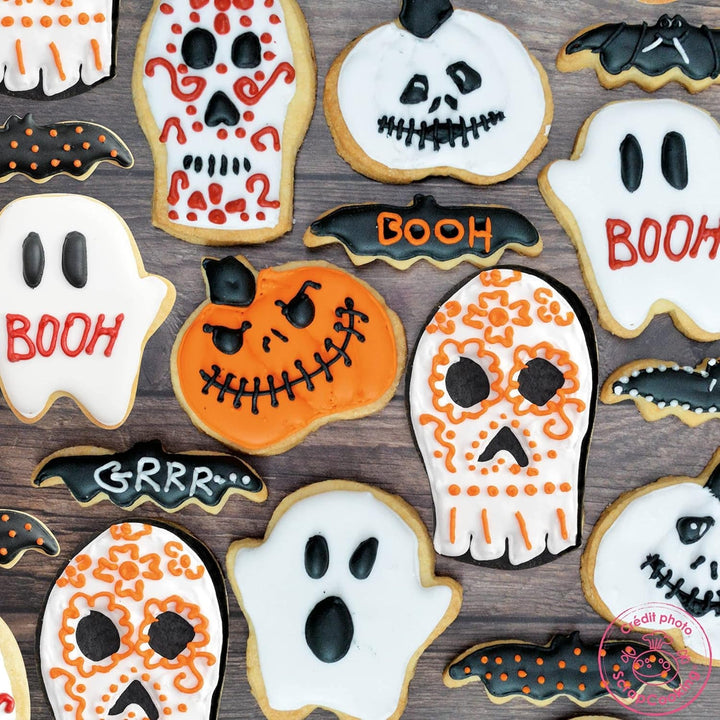 Scrapcooking - Set de 4 creioane colorate de ciocolată pentru Halloween - Negru, portocaliu, violet și alb - Colorant comestibil - Colorant alimentar pentru scris - Scrie și desenează pe deserturi, prăjituri și fursecuri - 7064