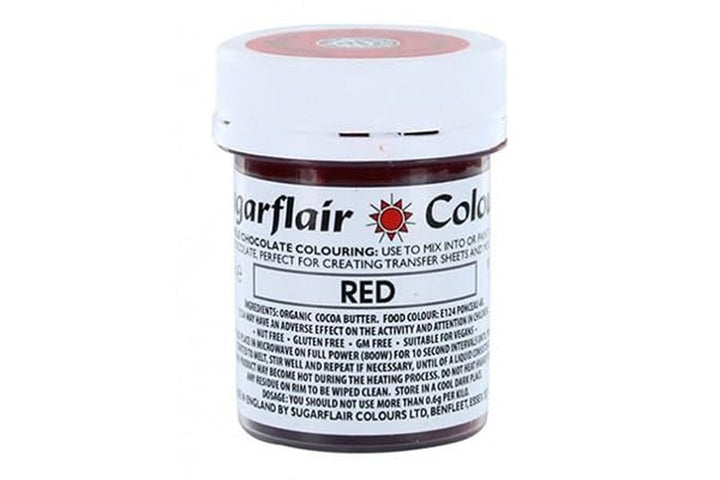 Colorant alimentar Sugarflair Chocolate Colorant alimentar pentru ciocolată roșie - Unt de cacao organic colorat, colorant ciocolată pentru colorarea ciocolatei, praline - 35g