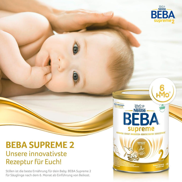 BEBA SUPREME 2 Lapte de continuare după 6 luni, doar lactoză, fără ulei de palmier, pachet de 6 (6 x 800 g) Naty Shop