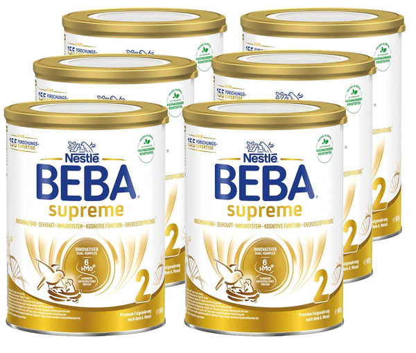 BEBA SUPREME 2 Lapte de continuare după 6 luni, doar lactoză, fără ulei de palmier, pachet de 6 (6 x 800 g) Naty Shop