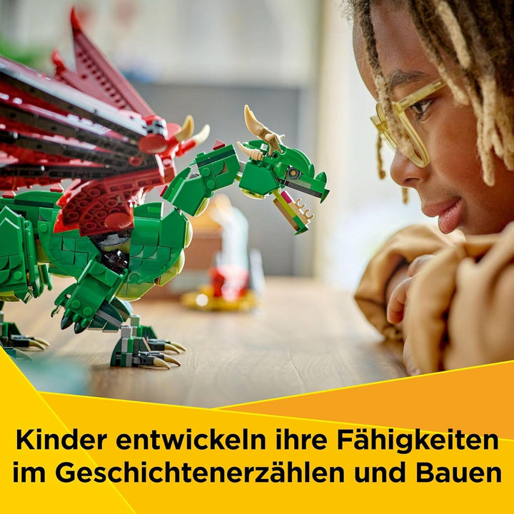 LEGO Creator 3In1 Green Dragon - Jucărie - Convertibil în șarpe de mare sau Phoenix - Jucărie de construit cu animale pentru copii - Cadou pentru băieți și fete de la 9 ani 31161 Seturi de constructie Besuche den LEGO-Store