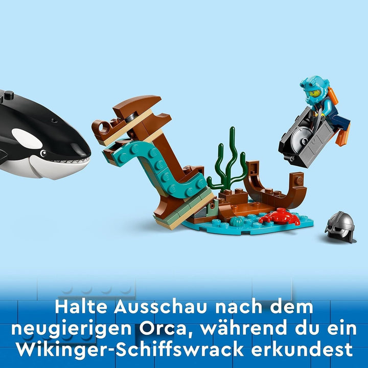 LEGO City Arctic Research Ship, barcă mare de jucărie plutitoare cu elicopter, barcă pneumatică, submarin Rov, epavă vikingă, 7 minifigurine și figură Orca, cadou pentru copii cu vârsta de 7+ 60368 Seturi de constructie Besuche den LEGO-Store