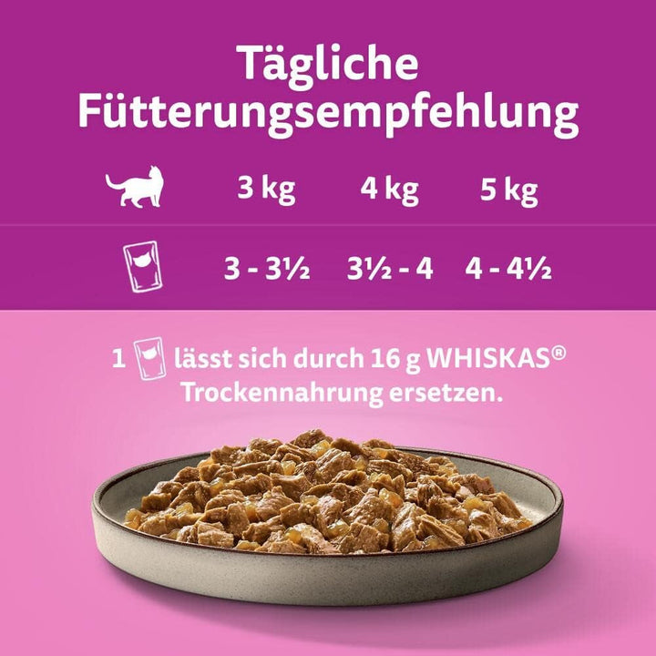 Whiskas 1+ hrană umedă pentru pisici Ragout Poultry Selection in Jelly, 40X85G (1 pachet) - Hrană umedă de înaltă calitate pentru pisici adulte în pungi de 40 de porții