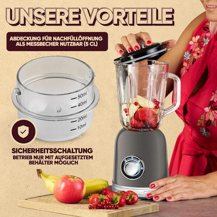 Proficook® Mixer Standmixer Mit Massivem 1,5L Glas-Behälter, Ice Crush & Turbo-Modus - Blender Mit 4Fach Piranha-Messer Aus Edelstahl - Hochleistungsmixer Mit Metallgehäuse 800W, PC UM 1195 Anthrazit Mama si Copilul Naty Shop