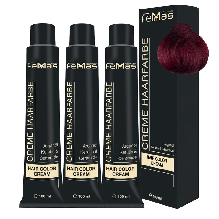 FemMas Hair Colour Pure & Mix Red I Cremă profesională cu ulei de argan, keratină și ceramide I Ca o vopsea de păr permanentă sau nuanță pentru rezultate radiante, de lungă durată I 100 ml