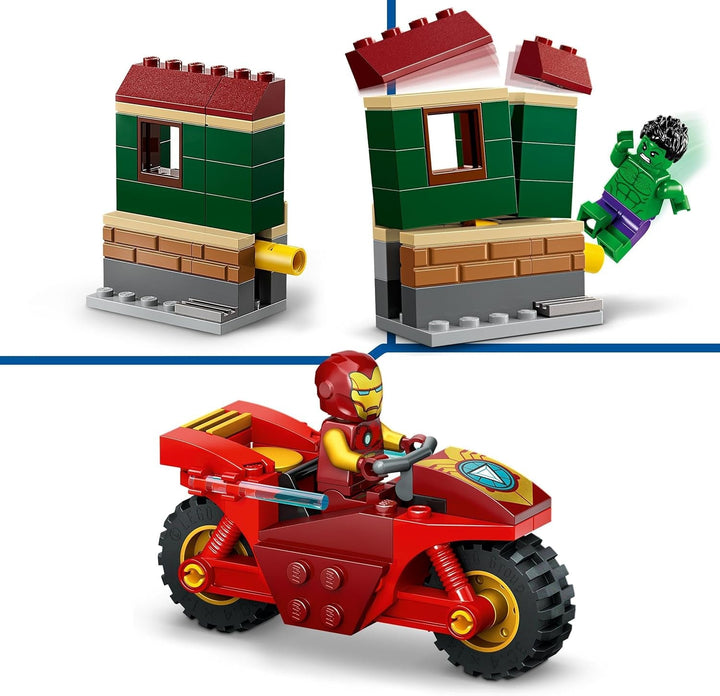 LEGO Marvel Iron Man cu bicicletă și Hulk, jucărie de construit supereroi pentru copii, set de colecționat cu bicicletă și minifigurine, cadou pentru fete și băieți de la 4 ani 76287 Seturi de constructie Besuche den LEGO-Store