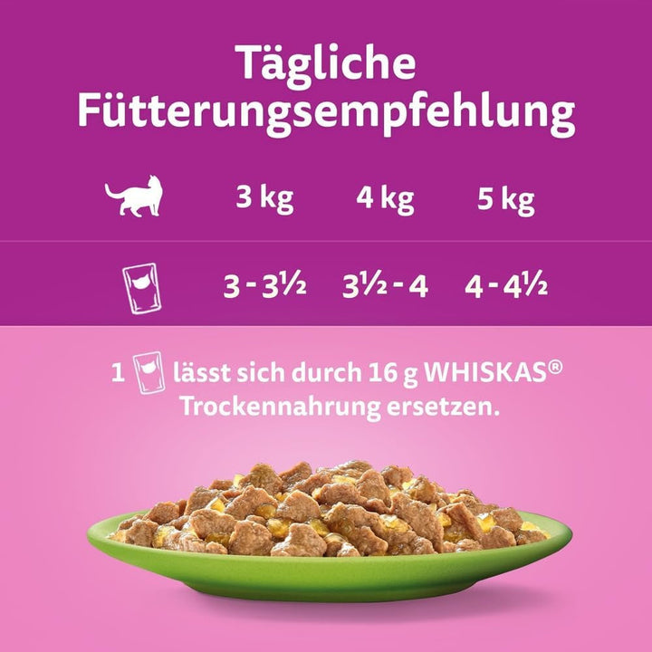 Whiskas Adult 1+ Hrană umedă pentru pisici Selecție mixtă în jeleu, 84 pliculețe, 84X85G (1 pachet vrac) - Hrană umedă de înaltă calitate, Pentru pisici adulte