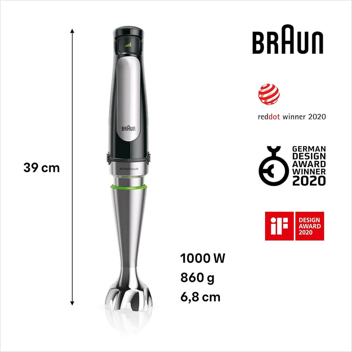 Braun Household Hogar Multiquick 7 Mixer, Spritzschutz, Spülmaschinenfest, Bpa-Frei, 600 Ml, Zerkleinerer 500 Ml, Eisklinge, MQ 7035XBI, 1000 W, Schwarz, MQ7035XBI Bucatarie Naty Shop