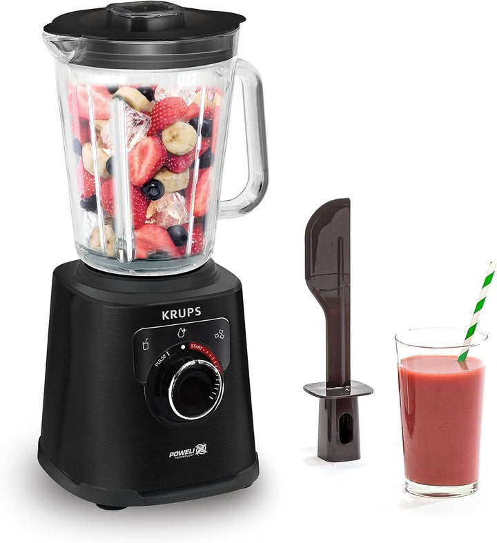 Krups KB403D Perfectmix + Hochleistungsstandmixer | 1.200W | 28.000 Upm | 2L Glasbehälter | 3 Voreingestellte Programme | Powelix- Technologie | Edelstahl/Dunkelgrau Bucatarie Naty Shop Schwarz