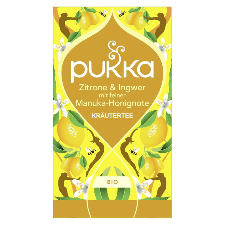 Pukka | Amestec de ceaiuri aromatizate bio „Lămâie și ghimbir cu o notă fină de miere de Manuka” | Încălzește-te și relaxează-te cu acest ceai | Pachet de 1 | 20 pliculețe de ceai