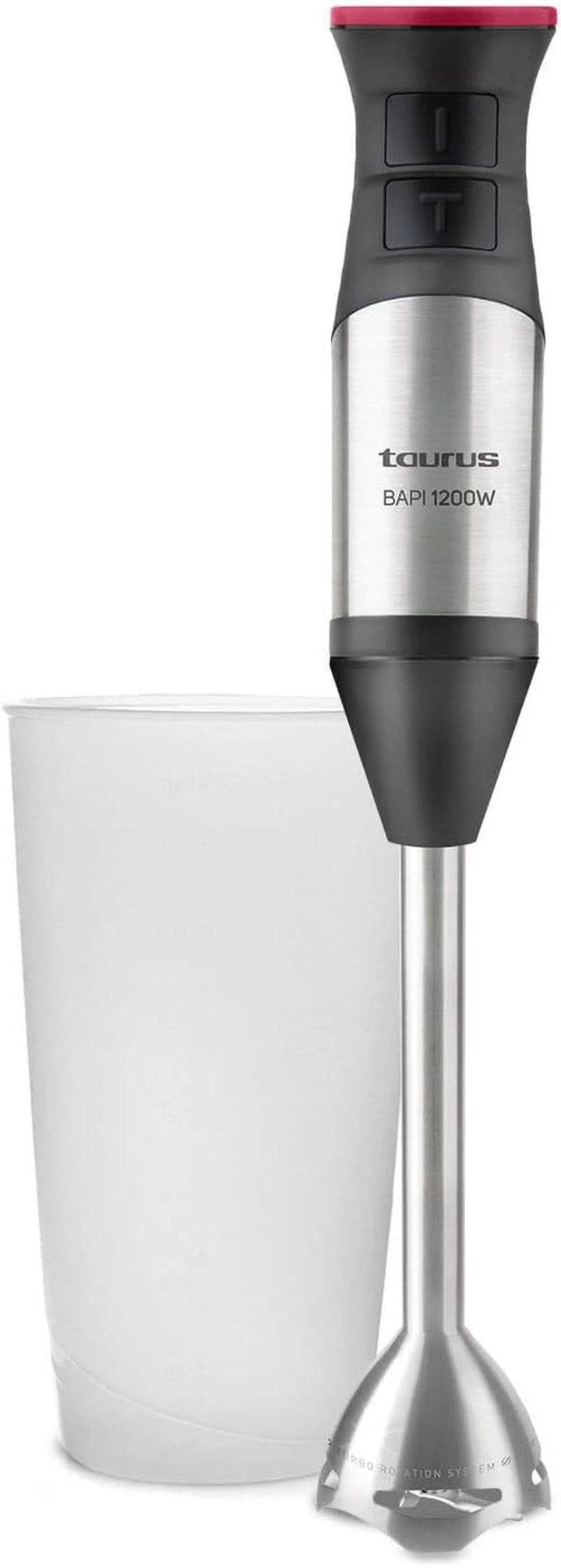 Taurus Stabmixer 1000W | 20 Geschwindigkeitsstufen | Turbo-Funktion | 4 Edelstahlklingen | Ergonomisches Soft-Touch-Design | Spritzschutz | Zubehör | Edelstahl | Elektrisch |Kunststoff, Silber/Schwarz Mama si Copilul Naty Shop 1200W | 1 Zubehör