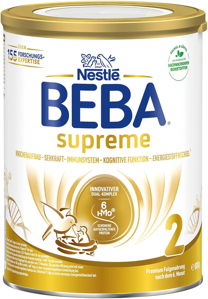 BEBA SUPREME 2 Lapte de continuare după 6 luni, doar lactoză, fără ulei de palmier, pachet de 6 (6 x 800 g) Naty Shop
