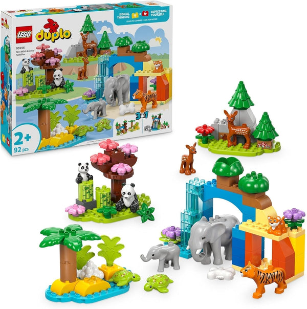 Set LEGO DUPLO Town Wild Animal Families 3-in-1, jucărie educativă pentru copii mici cu țestoase, tigri, elefanți, căprioare, panda, set pentru preșcolari de la 2 ani, jucărie de construit cu figuri de animale 10446 Seturi de constructie Besuche den LEGO-Store Titlu implicit