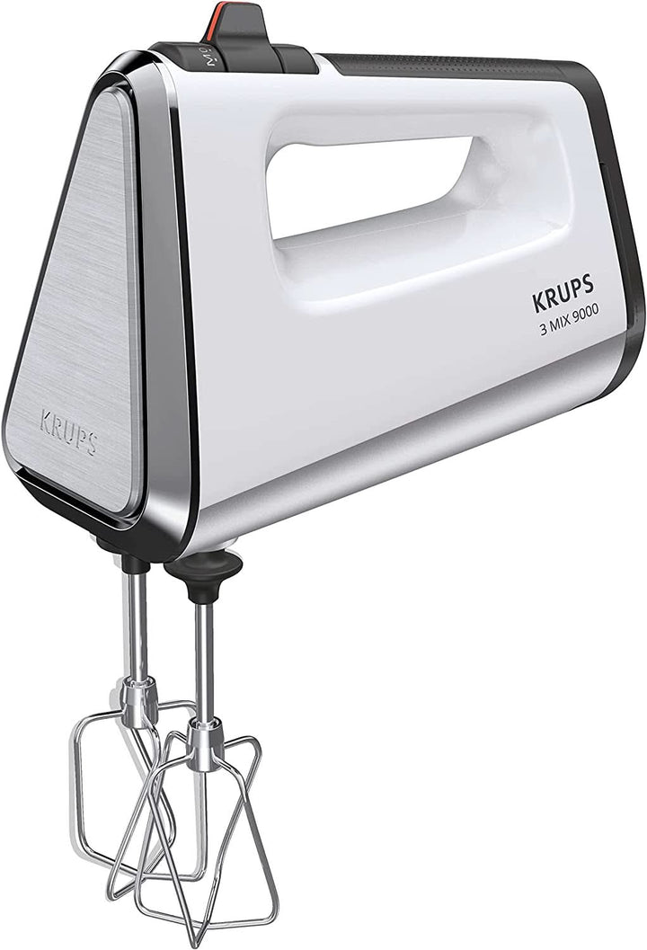 Krups GN9121 3 Mix 9000 Handmixer | 750 Watt | Geschwindigkeitsregler | Turbomodus | Auswurffunktion | Ergonomischer Griff | Inkl. Schneebesen, Knethaken, Pürierstab-Aufsatz, Messbecher | Weiß/Silber Naty Shop