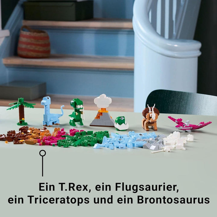 LEGO Classic Creative Dinosaurs, set de construcție cu modele și figuri de animale realizate din cărămizi, experiență de joacă imaginativă, cadou pentru băieți și fete de la 5 ani, inclusiv T.Rex și Triceratops 11041 Seturi de constructie Besuche den LEGO-Store