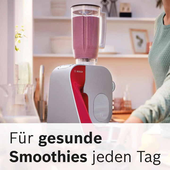 Bosch Küchenmaschine Serie 4 Mum58720,Edelstahl-Schüssel 3,9 L, Mixer 1,25 L, Planetenrührwerk,Knethaken,Schlag,Rührbesen, Durchlaufschnitzler, 3 Scheiben, 1000 W, Dunkelrot/Silber Mama si Copilul Naty Shop