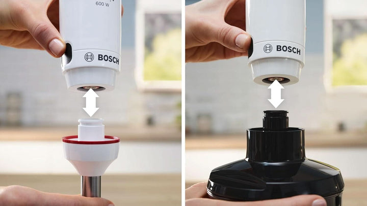 Bosch Stabmixer Ergomaster Serie 4 MSM4W220, Zerkleinerer, Einhändig Bedienbar, Edelstahl-Klingen, Verschleißfreie Keramik-Kupplung, Mixbecher, Quattroblade, Antisplash, Einschaltsperre, 600 W, Weiß Mama si Copilul Naty Shop